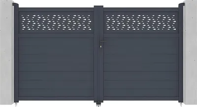 Produktbild von Gartentor Flügeltor mit Torantrieb - 305 x 181 cm - Aluminium - Halbvoll mit Muster - Anthrazit - BAZIO