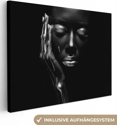 Produktbild von MuchoWow® - Leinwandbilder - Frau - Abstrakt - Schwarz-Weiß - Porträt, Wandbild, Wanddeko Bilder Wohnzimmer, 80x60 cm