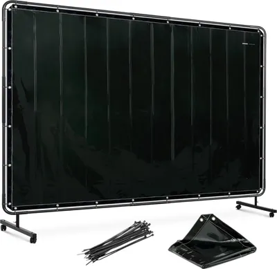 Zdjęcie produktu dla Ekran Kurtyna Spawalnicza Ochronna Z Ramą Na Kółkach 240 X 180 Cm - Czarna