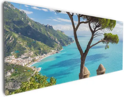 Produktbild von Wallario Premium Leinwandbild Italienische Küste in Größe 30 x 75 cm