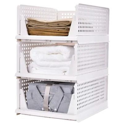 Produktbild von 3 Stück Stapelbare Kleiderschrank Aufbewahrungsbox, Faltbar Kleiderschrank-Organizer, 33.5*43*54.5cm