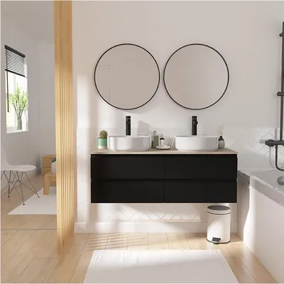 Produktbild von SORRENTO Doppelwaschtisch 120cm hängend - Holzoptik Arbeitsplatte