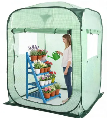 Produktbild von Garten Gewächshauszelt - Pop-up Begehbar - Tragbar - PE-Abdeckung - Reißverschlusstür - 143×216×195 cm - Grün