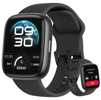 Obrázek produktu pro Chytré hodinky Alexa pro ženy i muže s telefonní funkcí, vodotěsné (IP68), více než 100 sportovních režimů, měření srdeční frekvence, stresu, SpO2 (kyslíku v krvi) a spánku, kompatibilní s Android a iOS, barva: obsidiánová černá