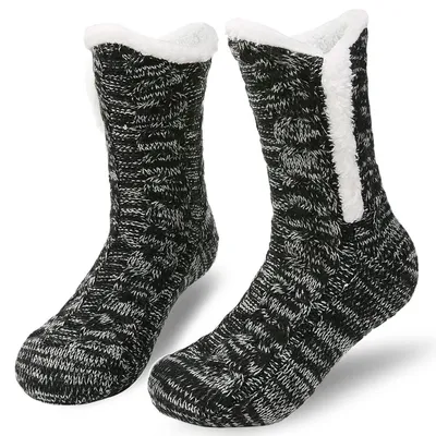 Produktbild von Kuschelsocken Herren Damen 1/2 Paar Warme Stoppersocken Rutschfest Wintersocken Haussocken mit ABS Stopper Schwarz 38-45