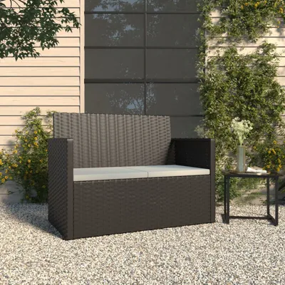 Produktbild von Cloris Designermöbel Gartenbank mit Kissen Schwarz 105 cm Poly Rattan 2024 Neu