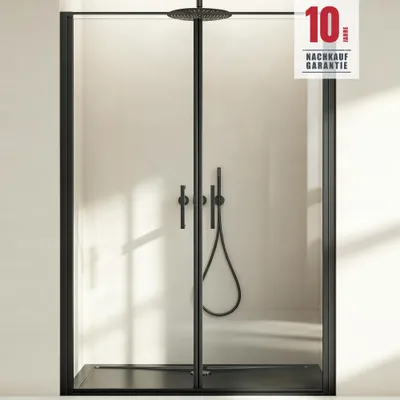 Produktbild von Mai & Mai Duschtür Nischentür dusche Duschabtrennung Duschkabine Schwingtür 180° Doppeltür 140x195cm 8mm ESG Nano-Beschichtung Klarglas mit Hebe- und Senkmechanismus Teramo66 Schwarz