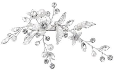 Produktbild von Braut Haarschmuck Silber mit Blumen, Perlen und Kristallen