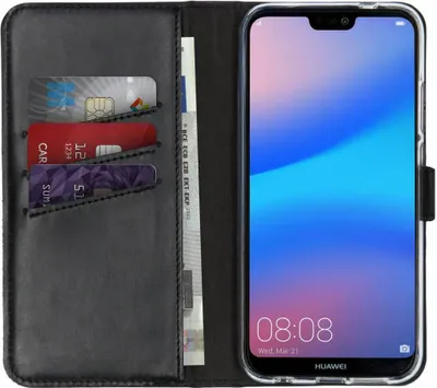 Produktbild von Huawei P20 Lite Hülle - Echtleder - Selencia Klapphülle - Schwarz