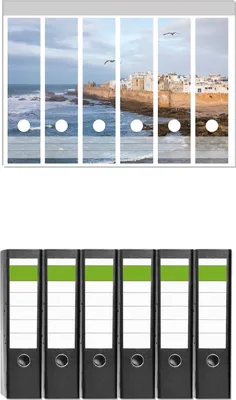 Produktbild von Wallario 6 Stück breite Ordner inkl. Klebeetiketten mit Motive Alte Stadt am Meer -  Set mit Rückenschildern / Ordnerrücken Stickern