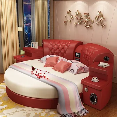 Produktbild von Rundes Bett Rund Betten Multifunktion Hotel Polster Led Regal Kingsize Leder