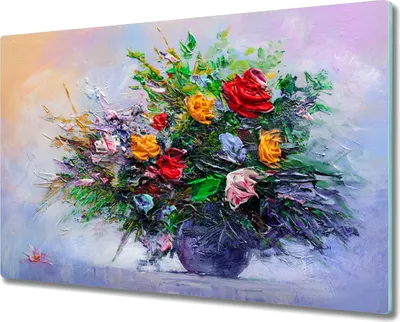 Produktbild von Coloray Hackbrett Küchenbrett Kochplattenabdeckung Schneidebrett Herdabdeckplatte 80x52 cm - Malerei Blumen