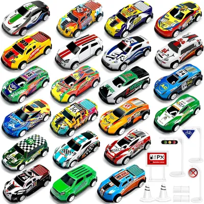 Produktbild von Spielzeug Auto Set 22-teilig, Metall, 1:64 Maßstab, mit 8 Wegblöcken, für Kinder