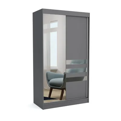 Produktbild von Brent - Kleiderschrank mit Spiegel Henry, Schlafzimmerschrank mit 1 Kleiderstange und Einlegeböden für Kleidung, 120x215x60 cm, Grau