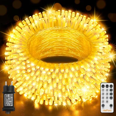 Lichtkette 20 m, 200 LEDs, warmweiß, IP44, 8 Modi, Fernbedienung