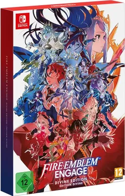 The image shows the front and side of a video game box for Fire Emblem Engage: Divine Edition.