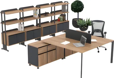 Produktbild von Doppelarbeitsplatz Büroschrank Kommoden Workstation Arbeitszimmer Set