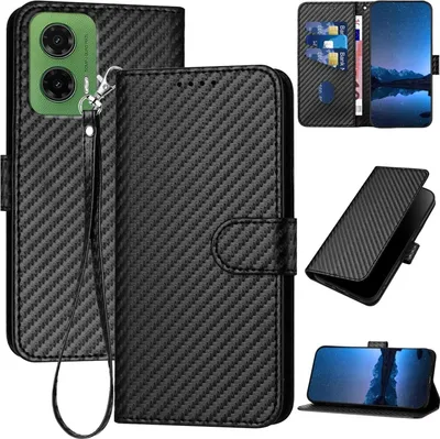 Immagine prodotto di Per Motorola Moto G35 Design in fibra di carbonio Custodia in Pelle finta con cordino nero