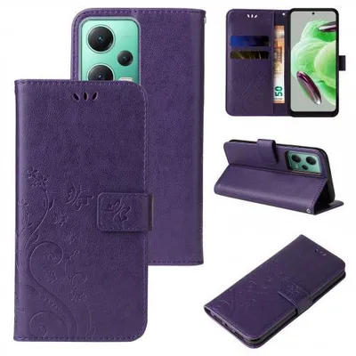 Produktbild von Kunstleder Flip-Hülle Floral für Smartphones - Farbe: Violett - Modellkompatibilität: Für Xiaomi Redmi Note 12 5G