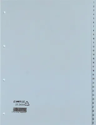 Produktbild von Register A4 PP 1-31 grau Packung mit 10 Stück
