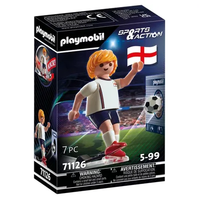 Produktbild von PLAYMOBIL 71126 Sports & Action Fußballspieler 7,5 cm England Fußball Rasensport Ball Trikot Spieler Kickfunktion Torwand Spieleset