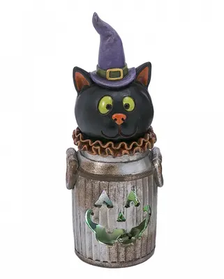 Produktbild von Schwarze Halloween Katze in leuchtender Milchkanne 18cm