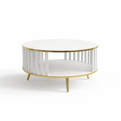 Produktbild von MILA Moderner runder Couchtisch Ø 80 cm in Weiß und Gold