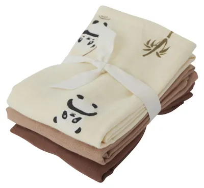 Produktbild von OYOY Mini Muslin Square Panda 3er-Set Musselin-Tücher 70x70 cm Baumwolle Spucktuch Mulltuch Baby Vanilla