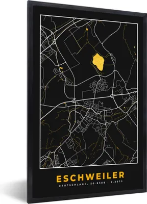 Produktbild von MuchoWow® Gerahmtes Poster Gold - Deutschland - Karte - Eschweiler 40x60 cm - Poster mit Schwarzem Bilderrahmen Wandposter Rahmen Foto Bilder - Papierdruck - Wandbilder