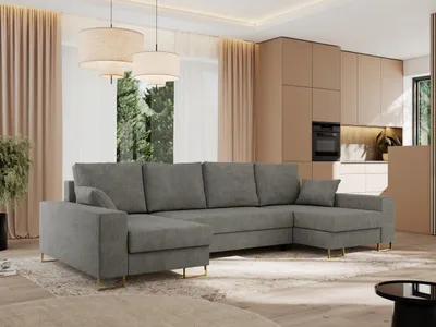 Produktbild von MKS MEBLE Ecksofa U mit Schlaffunktion und Bettkasten, Wohnlandschaft U-form - DORIAN U - Grau Struktur