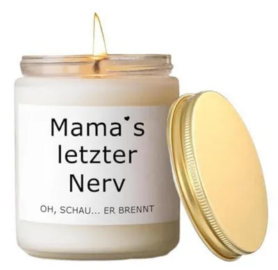 Produktbild von Duftkerze mit Spruch "Mamas letzter Nerv" Sojawachs Geschenk für Mama