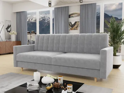 Produktbild von Schlafsofa Sara - Sofa mit Bettkasten und Schlaffunktion, Bettsofa, Schlafcouch mit Holzfüße, Velours (Grau (Paros 05))