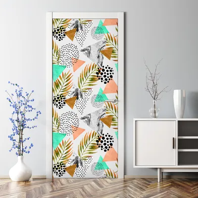 Produktbild von Dekorative Abnehmbarer Wandsticker Türtapete selbstklebend Klebefolie Abstraktes Palmblatt 77 x 200 cm