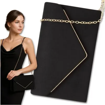 Immagine prodotto di EDIBAZZAR | Elegante borsa da sera da donna in pelle scamosciata nera