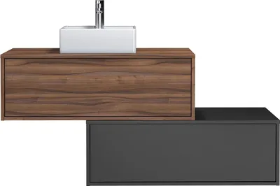 Produktbild von Waschbeckenunterschrank hängend mit Einzelwaschbecken - Naturfarben dunkel & Anthrazit - 94 cm - TEANA II