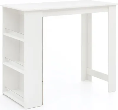 Produktbild von Bartisch WL5.732 Weiß 120 x 107,5 x 60 cm Stehtisch Holz Küchenbartisch | Bartresen mit integriertem Regal | Bar-Bistrotisch Küche Rechteckig | Party-Theke Holztisch | Wand-Tisch Minibar