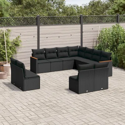Produktbild von Möbel 11-tlg. Garten-Sofagarnitur mit Kissen Schwarz Poly Rattan 2024
