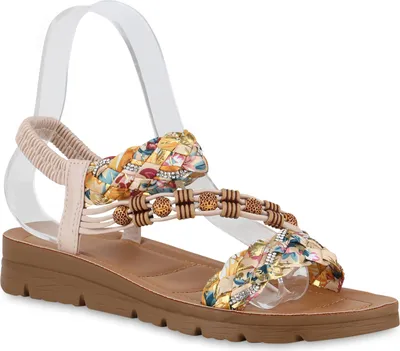 Produktbild von VAN HILL Damen Riemchensandalen Sandalen Prints Strass Zierperlen Schuhe 840960, Farbe: Beige, Größe: 36