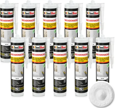 Produktbild von Isolbau Fassaden-Acryl - 10 x 300 ml Acryl-Dichtstoff mit Körnung zum Füllen von Rissen & Fugen im Innen- & Außenbereich - Weiß