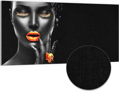 Produktbild von DEQORI Hybrid Leinwand Bild 100x50 cm 'Frau mit Gold Make-Up ' Wandbild Glas flach modern