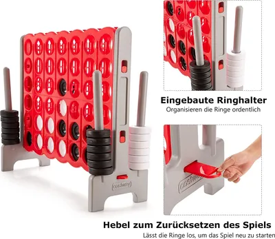 Produktbild von COSTWAY Vier-Gewinnt Spiel, 4 Gewinnt Spielbrettsätze, Vier in Einer Reihe Spiel mit 42 Jumbo Ringen und Schieberegler zum schnellen Neustart für Kinder und Erwachsene (Grau)
