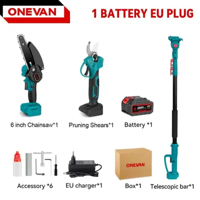 Produktbild von Akku-Kettensäge - 3‑in‑1 Teleskop‑Hochentaster/Astsäge - Bürstenloser Motor - 18V - Set mit 1 Akku - Für Baumschnitt