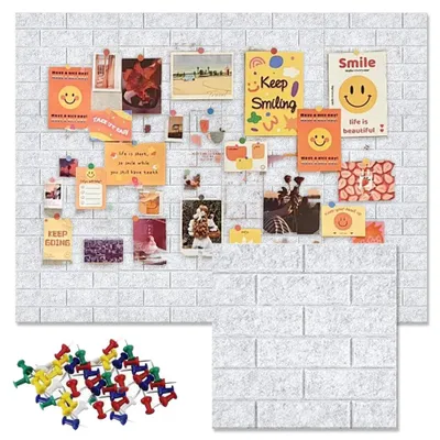 Produktbild von Große Kork-Wandpinnwand (120 x 90 cm), 12 Filz-Wandplättchen mit 35 Reißzwecken, selbstklebende Pinnwand, Memoboard, Wanddekoration für Fotos, Notizen, Büro, Zuhause, Schule, Küche