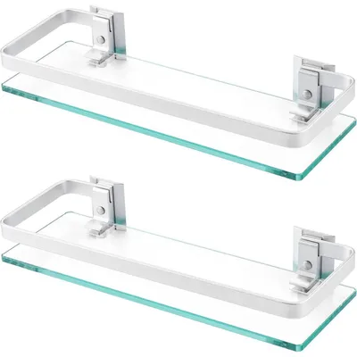 Produktbild von Duschablage Glas 8mm 2 Stück Aluminium Silber Wandmontage 350x120mm