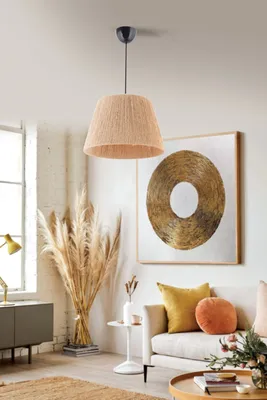 Produktbild von Opviq, Hochwertige Deckenleuchte (Kronleuchter), Creme, 30 x 30 cm, Höhe: 65 cm | Metallkörper, Jutekappe, , E27, max. 40 W | Rustikales Design für jeden Raum.