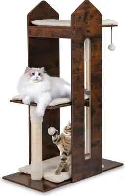 Image de Arbre à chat avec poteaux en sisal et balles suspendues, 120 cm, marron