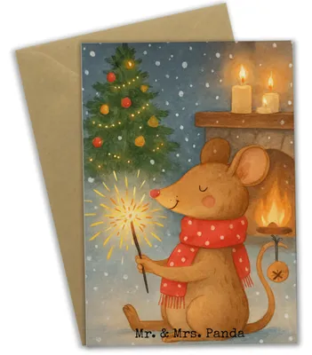 Produktbild von Mr. & Mrs. Panda Grußkarte Maus Weihnachten Design - Weiß - Geschenk, Grußkarten, weihnachtskarten, Mäuschen, Frohe, einladungskarten, Weihnachtsgruß, dankeskarten