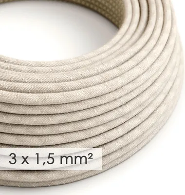 Image de Creative-Cables Câble d'alimentation en tissu, Section 3x1,50, 50 m, Neutre RN01, Rond, Lin naturel