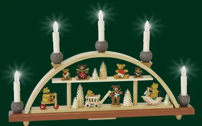 Imagen del producto de Schwibbogen con motivos de ositos, iluminación eléctrica. Dimensiones: 28 x 48 cm. Producto nuevo