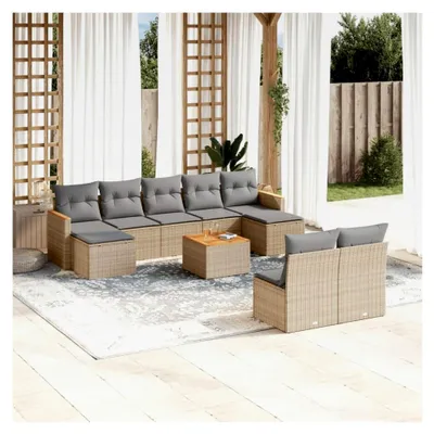 Produktbild von Gartenmöbel-Set mit Kissen, Beige, 10-teilig, Polyrattan
